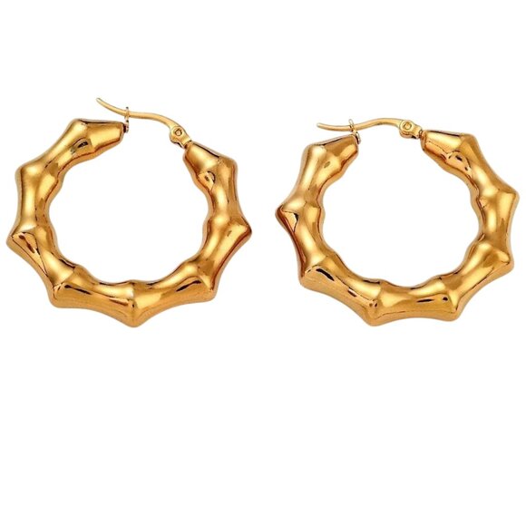 1 1/2 Inch 37mm Hoop Gold Tone Pierced Post Earrings - Picture 3 of 5